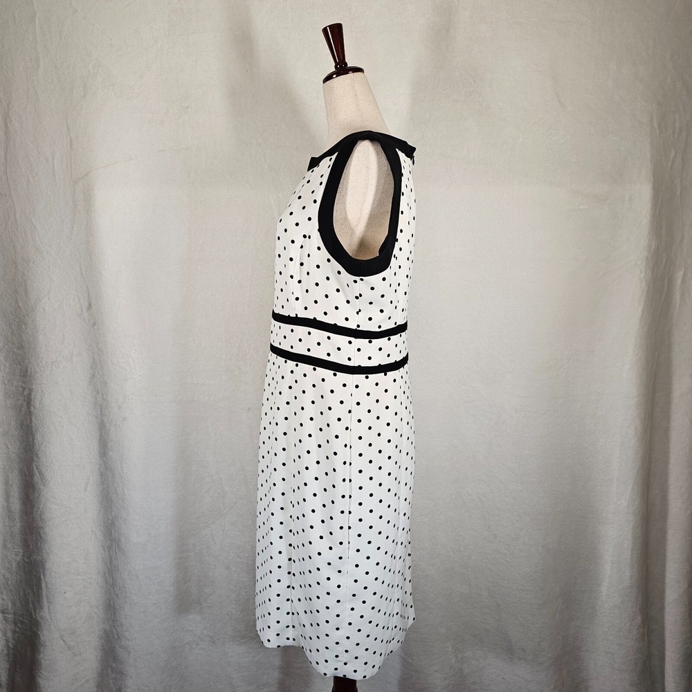 Black Label by Evan Picone Womens 12 White Black Polka Dotd Dress Flare Lined - Picture 2 of 13